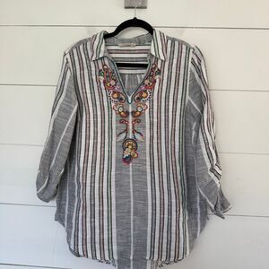Soft Surroundings Women’s Petite Medium Embroidered Blouse Boho Lagenlook